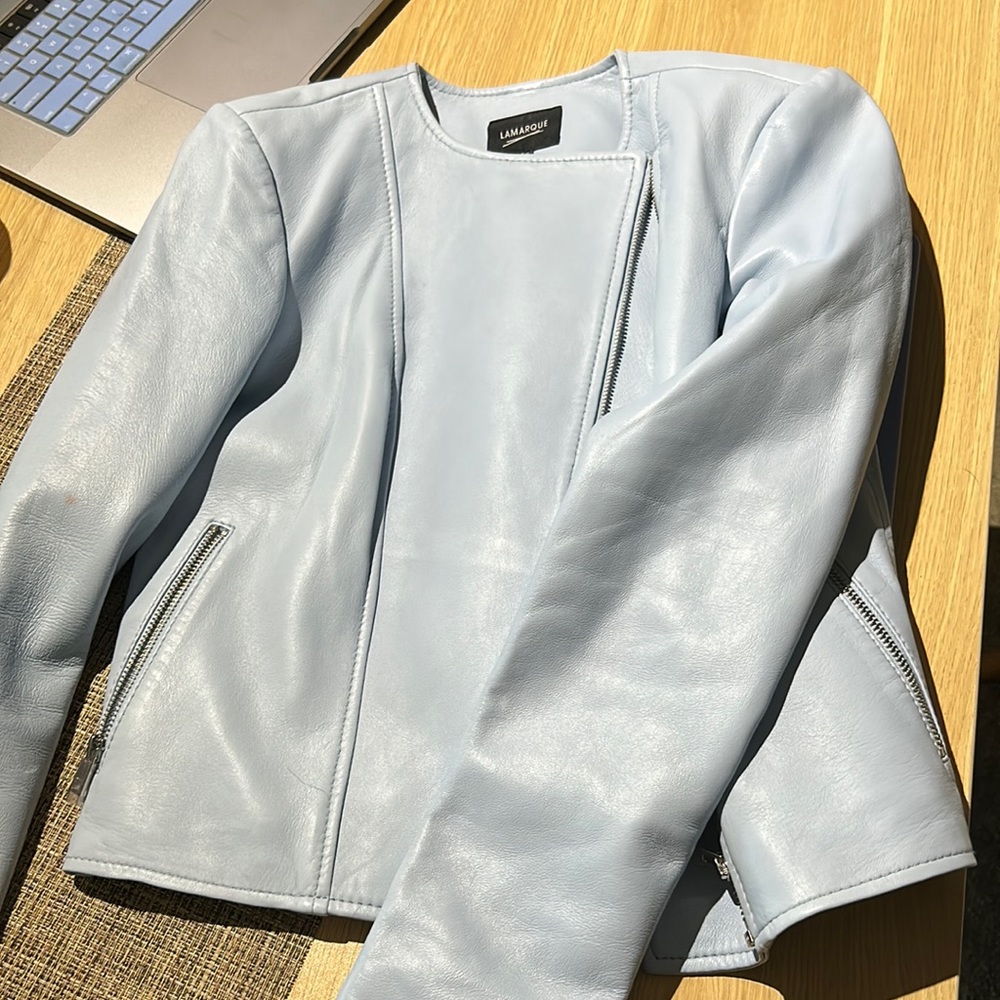 Lamarque DONNA leather jacket in light blue